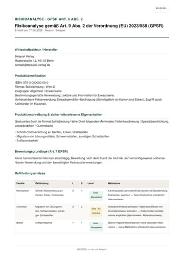 Seite 1 des Beispiel-PDFs: Risikoanalyse mit Gefährdungstabelle